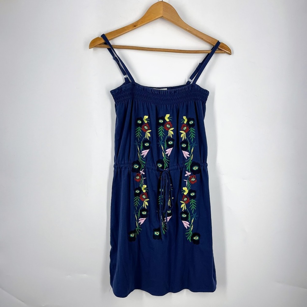 Hazel Anthropologie Floral Embroidered Cotton Mini Dress Smocked‎ Boho Size S